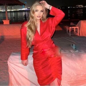 ZARA DRAPED SATIN EFFECT DRESS